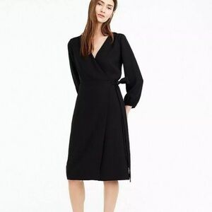 J Crew Women Size 0 Long Sleeve V Neck Wrap Dress Black Capsule Wardrobe Classic